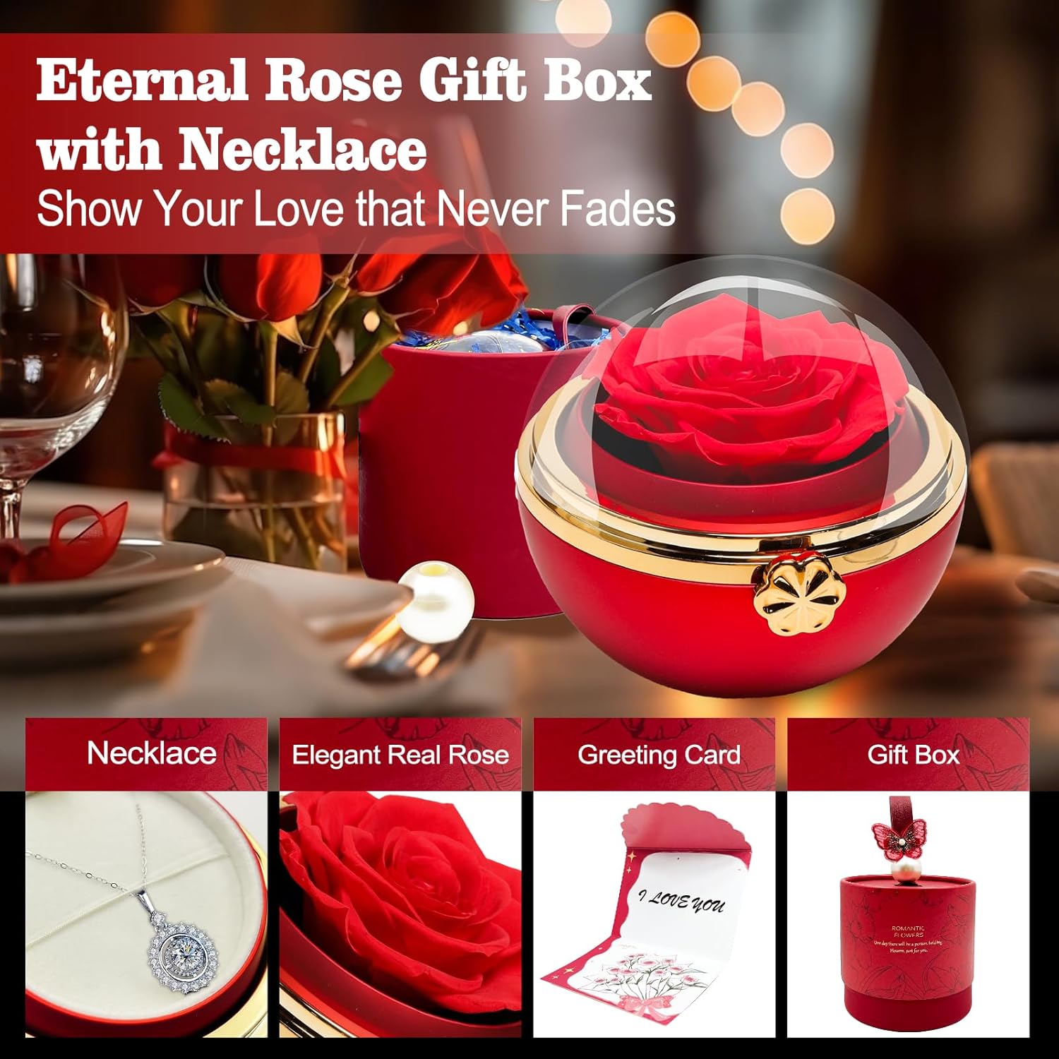Everlasting Rose Necklace Gift