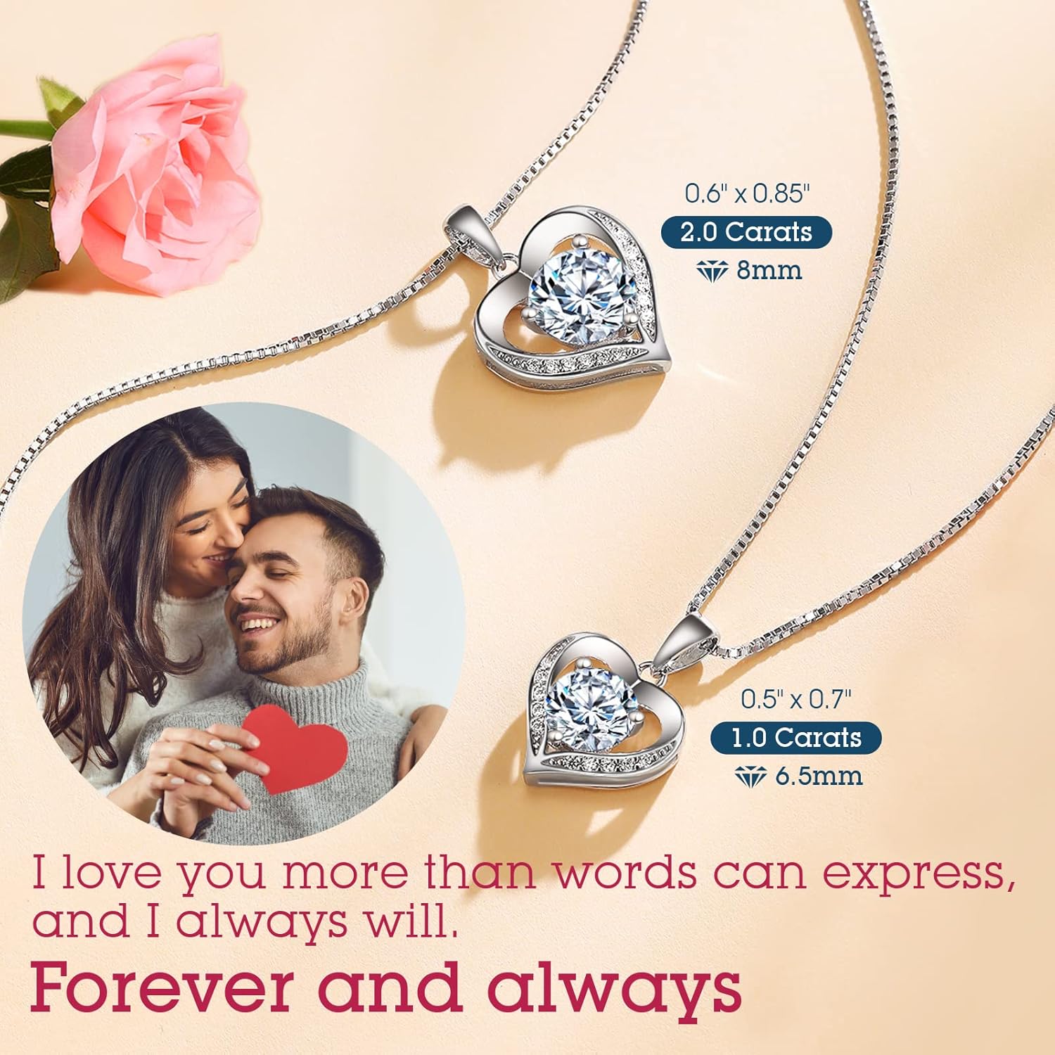 Heartfelt Silver Moissanite Necklace Engraved 'I LOVE YOU