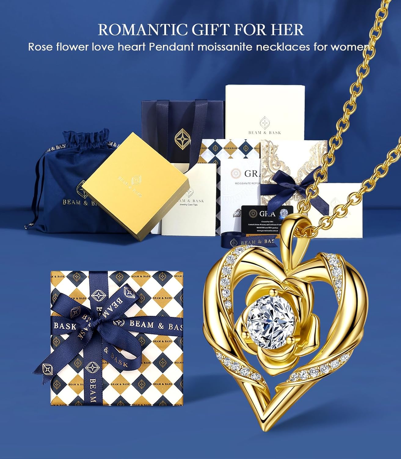 Heart Moissanite Necklace S925 Silver Pendant for Women, 18K Gold Plated